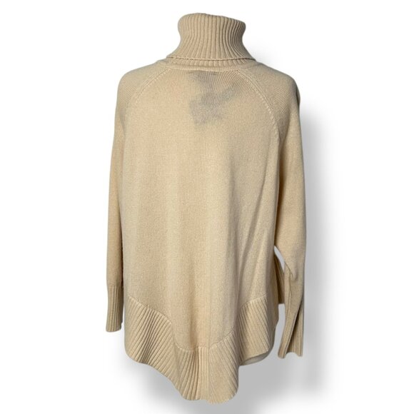 NWT Plush Cashmere Cream Turtleneck Oversized Tenn Cable Poncho Sweater Sz S - Picture 4 of 10